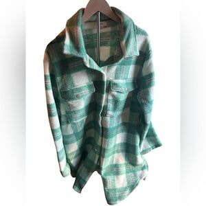 Green and White Plaid Jacket with light Pink. Size M/L-New-no tags attached